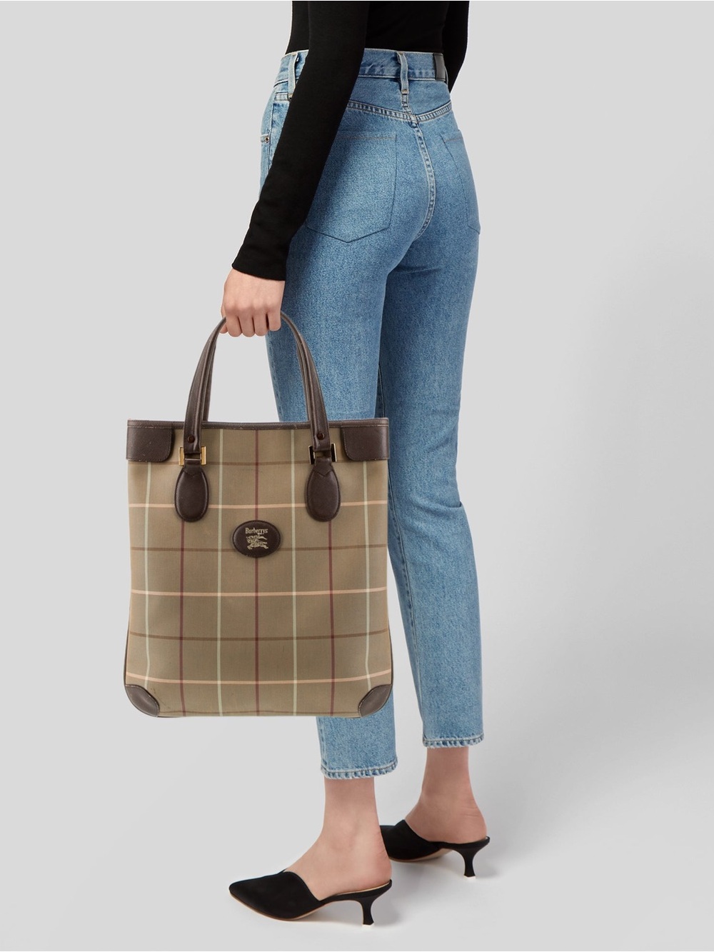 Vintage Burberry 1990s Shopper Tote Bag - Nova Check, Horse Logo, Leather Trim